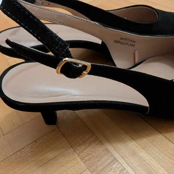 SLINGBACK BLACK ELEGANT SHOES KITTEN HEELS - Picture 4 of 6
